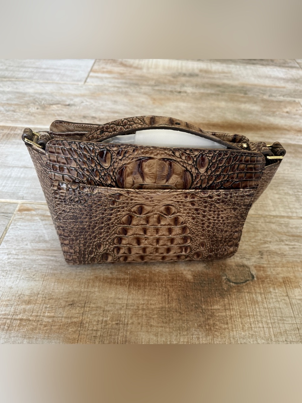 Brahmin Brown Hillary Croc-Embossed Crossbody with Adjustable Strap - Picture 4 of 14